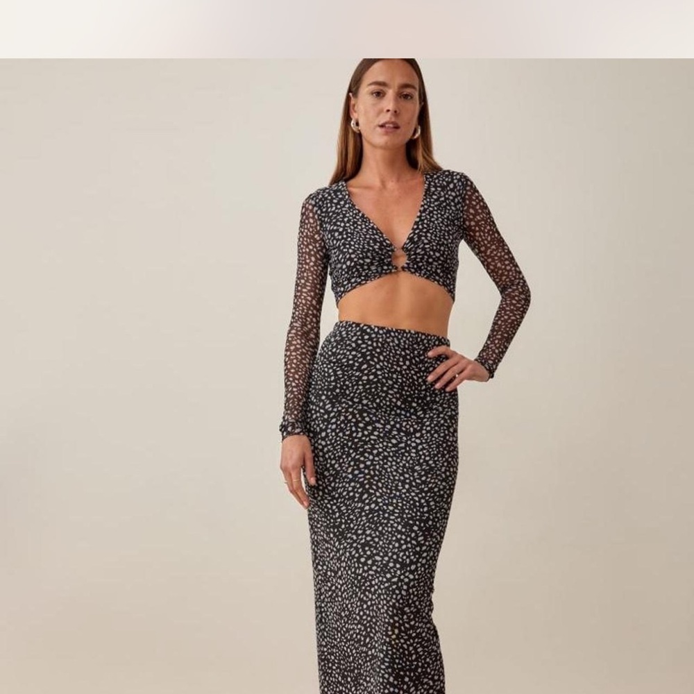 Reformation Black and White Long Sleeve Dress and Midi Skirt Set